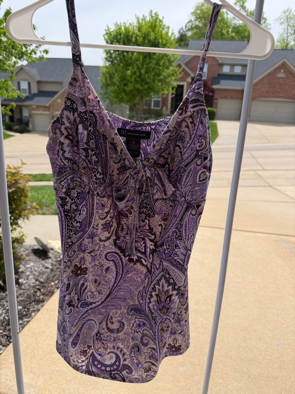INC International Concepts Purple Paisley Tie-Front Camisole